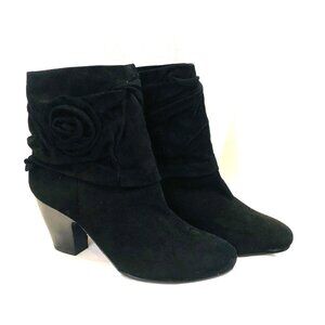 Vaneli Black Suede Boots with Rosettes